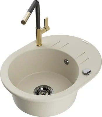 Produktbild von Mexen Kevin 1 Becken-Granitspüle mit Abtropffläche und Mischbatterie Flora, Beige - 6517-69-670401-57-B