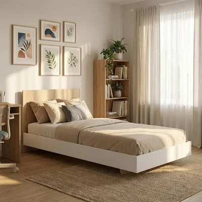Produktbild von BETT LOFT mit Lattenrost/ Bett 90x190 - Weiß & gebleichte Eiche