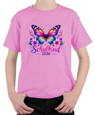 Produktbild von Schulkind 2026 Schmetterling Blumen Einschulung Grundschule Natur Kinder T-Shirt, Pink, 116