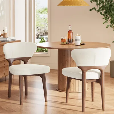 Obrázek produktu pro MODFU Sada 2 jídelních židlí z masivního dřeva, čalouněné židle s opěradlem, moderní styl, světle béžová