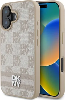 Produktbild von DKNY, Elegante Hülle für iPhone 16 Checkered Pattern and Stripe, Rosa