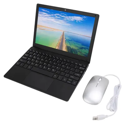 Obrázek produktu pro Notebook s 10,1palcovým IPS displejem (1280 × 800), čtyřjádrovým procesorem, bezdrátovým nabíjením přes USB-C, ultratenkým provedením, včetně myši, s operačním systémem Android 12, evropskou zástrčkou (100–240 V), 2 GB RAM a 64 GB úložiště