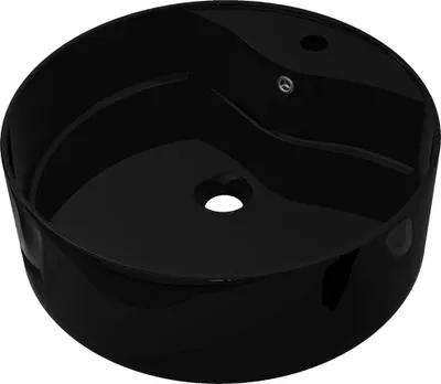 Produktbild von vidaXL Keramik Waschbecken Hahnloch/Überlaufloch schwarz rund