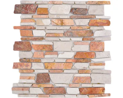 Produktbild von Natursteinmosaik MOS Brick 225 weiß/rot 30,5x30,5 cm