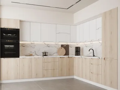 Produktbild von Winkelküche – Eckküche – Küchenzeile L-Form – Komplettküche – Küchenzeile – Zivora – KS37-G320x290 cm – Halifax Eiche / Weiß Ohne Arbeitsplatte