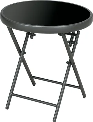 Image de Outsunny Table basse pliante, table d'appoint pliante, plateau en verre trempé, structure en acier, table de jardin, ronde de 45cm, pour patio balcon jardin, noir