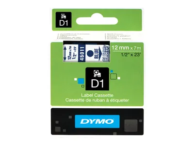 Produktbild von DYMO Original D1-Etikettenband | blau auf transparent | 12 mm x 7 m | selbstklebendes Schriftband | für LabelManager-Beschriftungsgerät