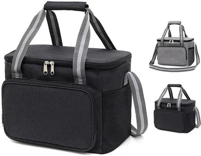 Image de Sac isotherme de 15 litres, en tissu Oxford noir, portable, pour les voyages et le camping