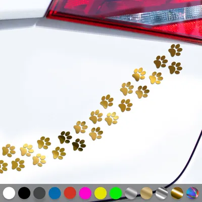 Produktbild von PantherPixel Hundepfoten Aufkleber Tiere Tatzen Katzenpfoten Sticker Auto Geschenkidee Farbe Chrom-Gold