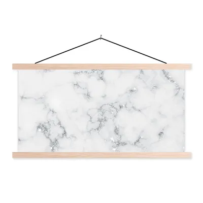 Produktbild von MuchoWow® Textilposter Marmor - Weiß - Silber - Glitter - Marmoroptik - Chic 120x60 cm mit holzfarbenen Rahmen - Klemmleiste
