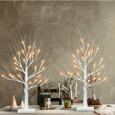 Produktbild von Beleuchteter Birkenbaum mit warmweißen Lampen – Set aus 2 – 24 LED-Lampen für Innen- und Außenbereich – Dekoration für Zuhause – Erntefest