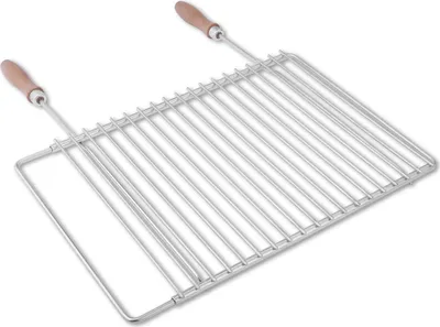 Produktbild von Edelstahl Grillrost mit verstellbarer Breite 40-55X30cm aus Europäischem Edelstahl mit Holzgriffen, Verstellbarer Grillrost, Grillrost Rostfrei