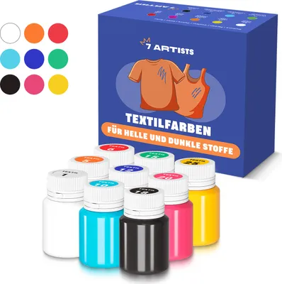 Produktbild von 7 Artists Textilfarbe Waschmaschinenfest - 9 Cat Stoffmalfarben Waschfest x 20 ml - Stoff Farbe für Kleidung, Schuhe, Jeans, Taschen, T Shirt Bemalen