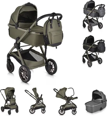 Produktbild von Cangaroo Kinderwagen 2 in1 iClick klappbar, Wickeltasche, Sportsitz, Babywanne grün