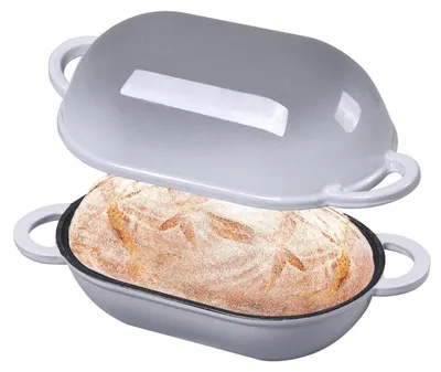 Produktbild von Gusseisen Brotbackform mit Deckel, oval, 28 cm, 5.5L, Hellgrau
