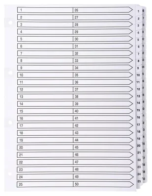 Produktbild von Exacompta 4 Register weißer Karton 50 nummerierte Taben 1-50 A4
