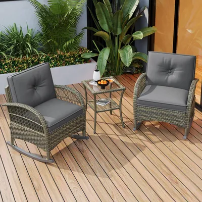 Image de Ensemble de balcon en rotin (3 pièces), balancelle avec coussins beiges, capacité de charge 160 kg