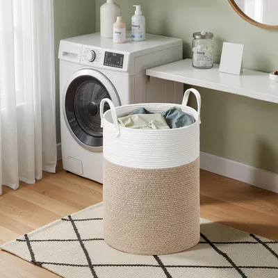 Produktbild von SONGMICS Wäschekorb, Wäschesammler für Kinder, Aufbewahrungskorb, Baumwollseil, mit Henkel, für Decken, Kuscheltier Aufbewahrung, Schlafzimmer