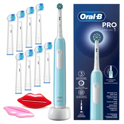 Immagine prodotto di Spazzolino elettrico Oral-B Pro Series 1 – Blu – 8 testine di ricambio – 3 modalità di pulizia