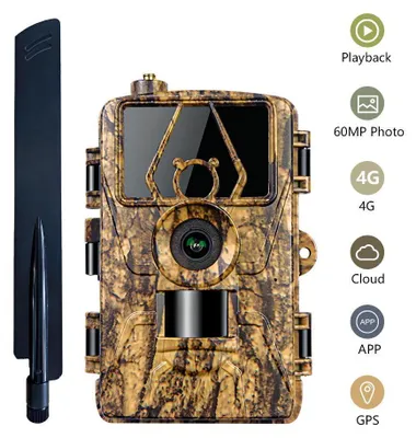 Produktbild von AIORBER 4G LTE Wildkamera, 8K Video, 60MP Fotos, IP66 wasserdicht, 120° PIR Sensor, 0,2s Auslösung, Nachtsicht bis 20m, App-Steuerung, Tarnfarben
