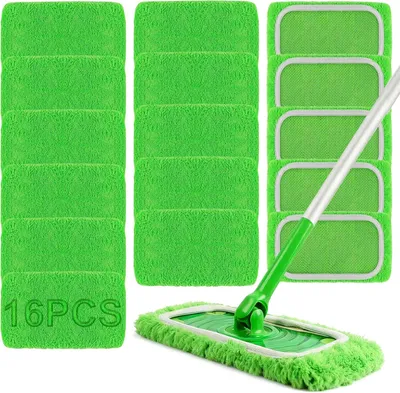 Imagen del producto de Juego de 16 mopas de microfibra, lavables, para limpieza en seco y húmedo, aptas para suelos duros y de madera