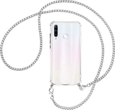 Produktbild von Handykette Backcover-Schutzhülle mit Band (Metall silberfarben) für Huawei P30 Lite - silberfarbene Kette