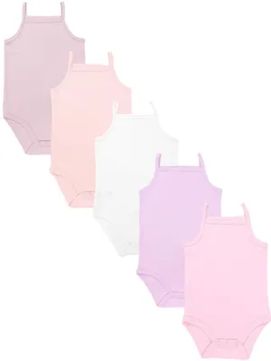Produktbild von TupTam Baby Mädchen Body Ärmellos Sommer Babybody mit Spaghettiträger 5er Pack, Farbe: Lila Rosa Puderrosa Altrosa Ecru, Größe: 98