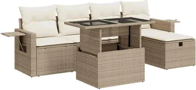 Produktbild von 6-tlg. Garten-Sofagarnitur mit Kissen Beige Poly Rattan