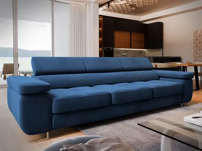 Produktbild von Sofa MOSINE Blau Velours-Stoff mit Schlaffunktion, Wohnzimmersofa, Couch, Soffa, Bettsofa, Couchgarnitur- Blau, MONOLITH 77