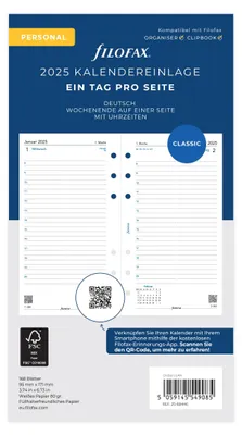 Image de FILOFAX Calendrier à insérer 2025 - Personnel - 1 jour = 1 page - blanc français - 25-68446