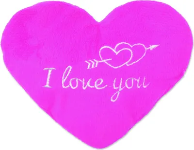 Produktbild von Aumüller Katzenspielkissen I Love You-Herz aus pinkem Schmuseplüsch - gefüllt mit Dinkelspelz und Baldrianwurzel