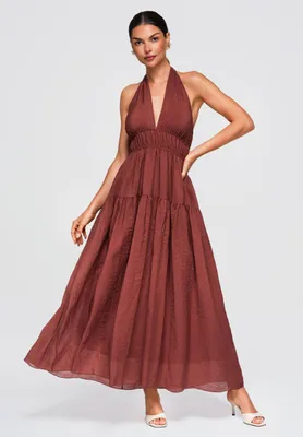 Produktbild von LARICA Kleid Maxi V-2 fließend elegant OW-DLR-E0001 brown S