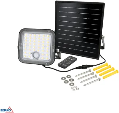 Productafbeelding van Bemko Solpar zonnepaneel-LED-schijnwerper, 10 W, 1500 lm, 3000/4000 K, IP65, met bewegingssensor (PIR), zwart