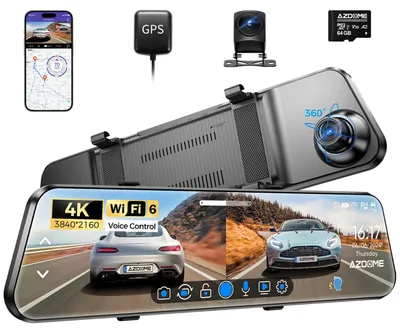 Immagine prodotto di Videocamera specchietto retrovisore - Schermo touch da 12 pollici - Anteriore 4K e posteriore 1080P - Scheda di memoria 64 GB - Sensore G e GPS