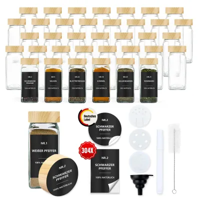 Gewürzgläser-Set, 36x 120 ml, eckig, Glas, mit Streueinsatz