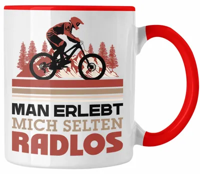 Produktbild von Mountainbiker Tasse Geschenk Spruch Männer Man Erlebt Mich Selten Radlos (Rot)