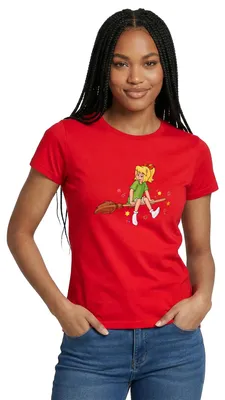 Produktbild von Spreadshirt Bibi Blocksberg Sitzt Sicher Auf Besen Kartoffelbrei Frauen T-Shirt, XXL, Rot