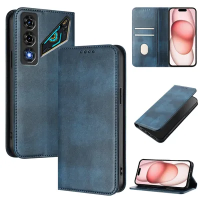 Obrázek produktu pro Pouzdro pro ZTE nubia Neo 5, vintage kožené pouzdro s RFID ochranou, přihrádkami na karty, stojánkem Modrý