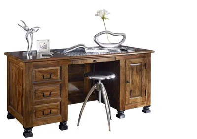 Produktbild von MASSIVMOEBEL24.DE Schreibtisch Sheesham 150x70x75 braun lackiert NEW BOSTON #205
