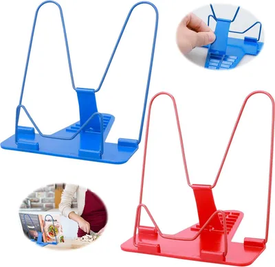 Image de Lot de 2 supports pour livres Supports de lecture Supports pour livres pour enfants Supports pour livres réglables à 7 angles pour enfants Supports pour livres de cuisine portables Supports pour livres pour enfants pour la lecture, la cuisine, la bibliothèque et le bureau (rouge et bleu)