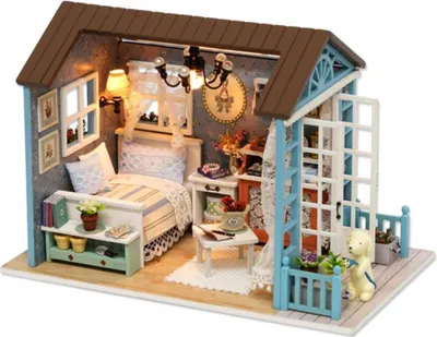 Produktbild von Habarri | Miniaturhaus - DIY-Puppenhaus - Holzhaus mit Möbeln und LED-Beleuchtung - Geschenk für Kinder - Forsthaus