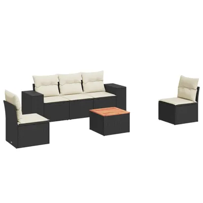 Produktbild von 6-tlg. Garten-Sofagarnitur mit Kissen Schwarz Poly Rattan