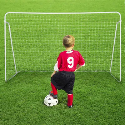Image de But de football ALIGHTUP avec filet PE, 240*150*90cm, convient pour l'intérieur et l'extérieur, blanc