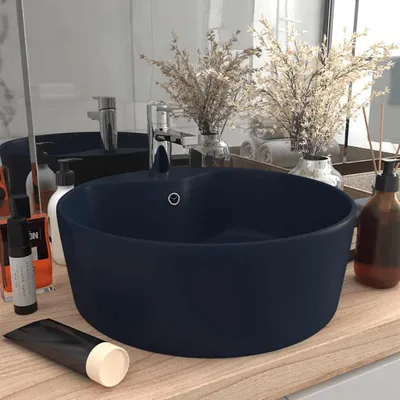 Zdjęcie produktu dla vidaXL Luksusowa umywalka z przelewem matowa ciemnoniebieska 36x13 cm ceramiczna