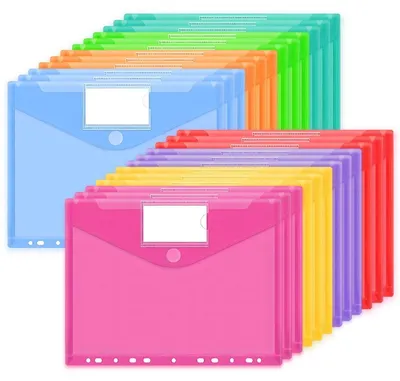 Image de Pochettes de rangement pour documents A4 avec fermeture velcro, lot de 24, 8 couleurs, dimensions : 31 x 24,5 cm