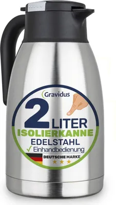 Produktbild von Edelstahl Isolierkanne 2 Liter mit Einhandbedienung