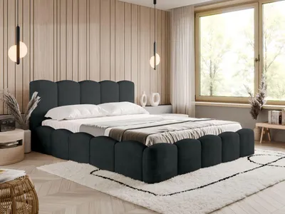 Produktbild von FurniDe24 Polsterbett Lambi 160x200 cm - Bett 160x200, Polsterbett mit Bettkasten & Lattenrost - Bouclé-Stoff - Bett Schwarz (Lambi 13)