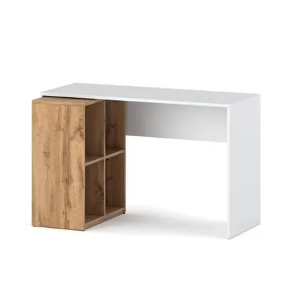Image de STIV Meubles | Bureau + étagère 120x50x77 cm + 60x34x74 cm Blanc Mat / Chêne Wotan | Ensemble bureau d'angle