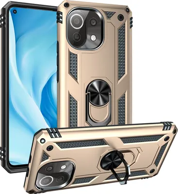 Produktbild von Xiaomi Mi 11 Lite Hülle, Dual Layer Militäre Fallschutz Schutzhülle mit Ringhalterung Ständer für Xiaomi Mi 11 Lite Gold