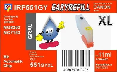 Produktbild von CISS / Easyrefillpatrone grau für MG6350 & MG7150 - CLI551GY